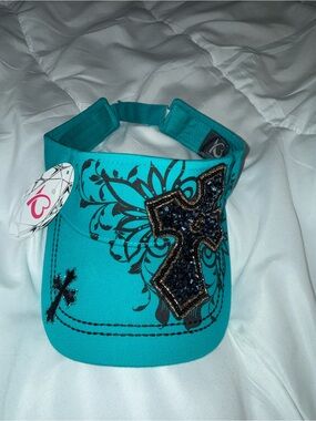 KBETHOS Turquoise Teal Bling Cross Visor Rhinestone Western Boutique NWT
